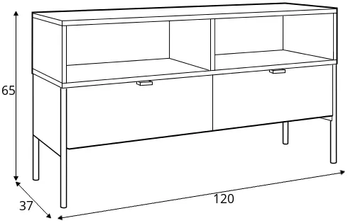 Elegantný tmavomodrý TV stolík Polka na zlatých nožičkách