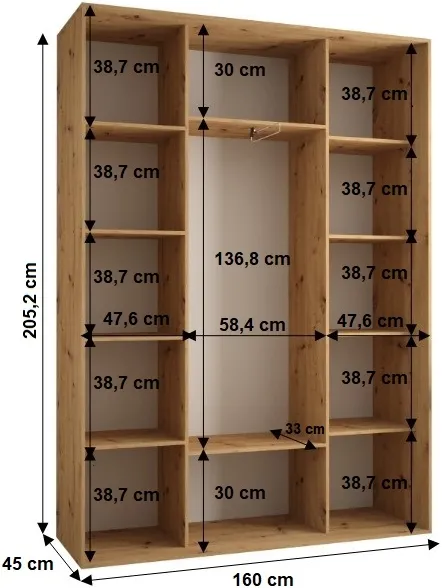 Szafa przesuwna z lustrem Cannes 5 160 45 cm głębokości