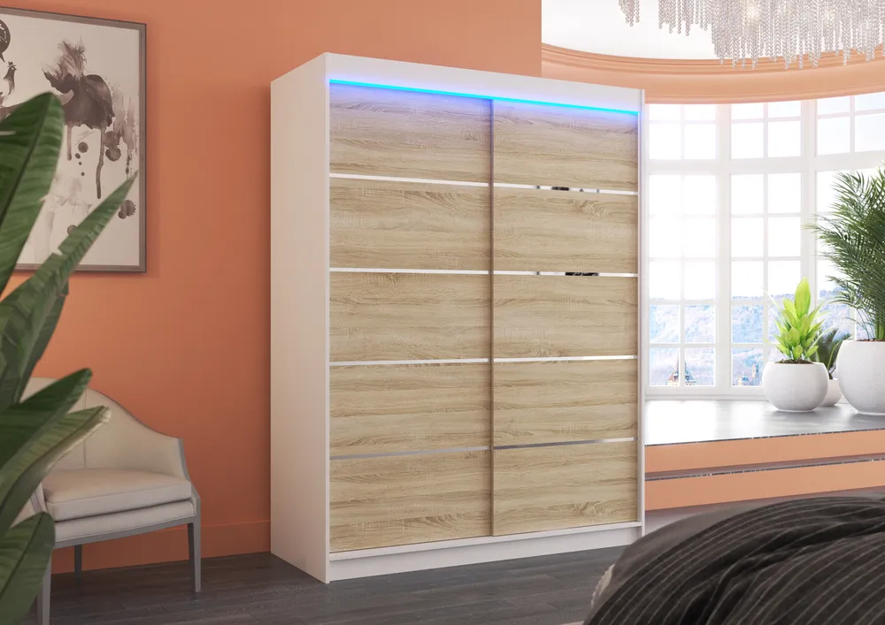 Šatní skříň s posuvnými dveřmi s LED osvětlením Luft 150