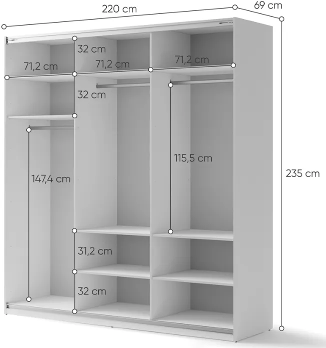 Šatní skříň posuvná 220 Maxi