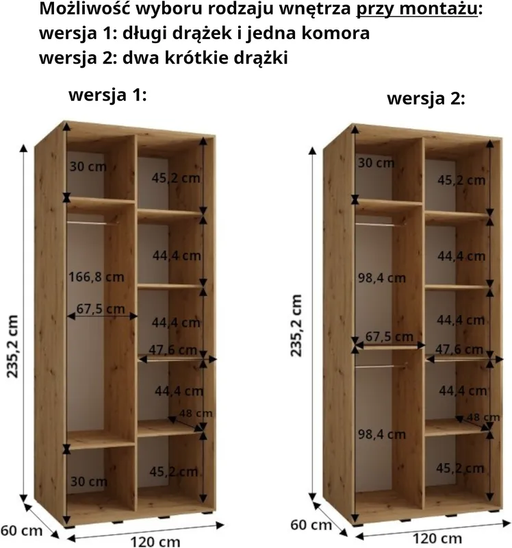 Szafa przesuwna z lustrem Davos 5 250 60 cm głębokości
