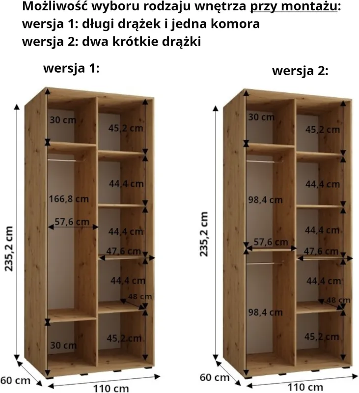 Szafa przesuwna z lustrem wysoka Davos 3 110 głębokość 60 cm