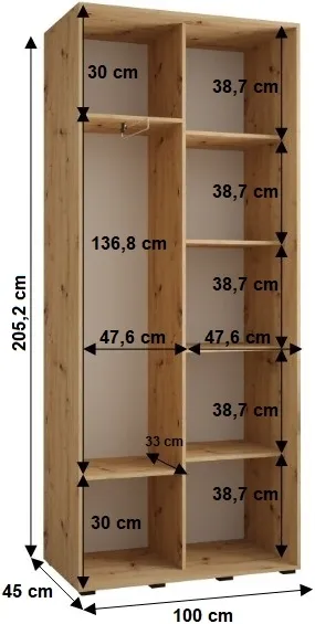 Posuvná skříň se zrcadlem Cannes 5 100 hloubka 45 cm