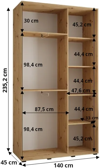 Szafa przesuwna z lustrem Lanko 2 140 45 cm głębokości