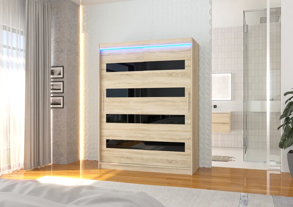Šatní skříň Martinez 150 s lacobelem a LED osvětlením