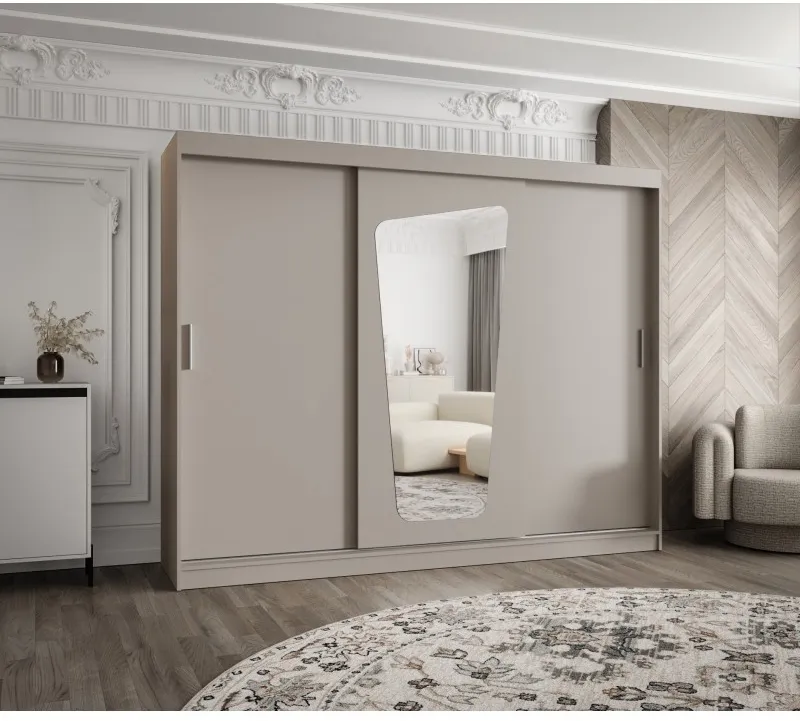 Šatní skříň s posuvnými dveřmi se zrcadlem Moka 250 cm