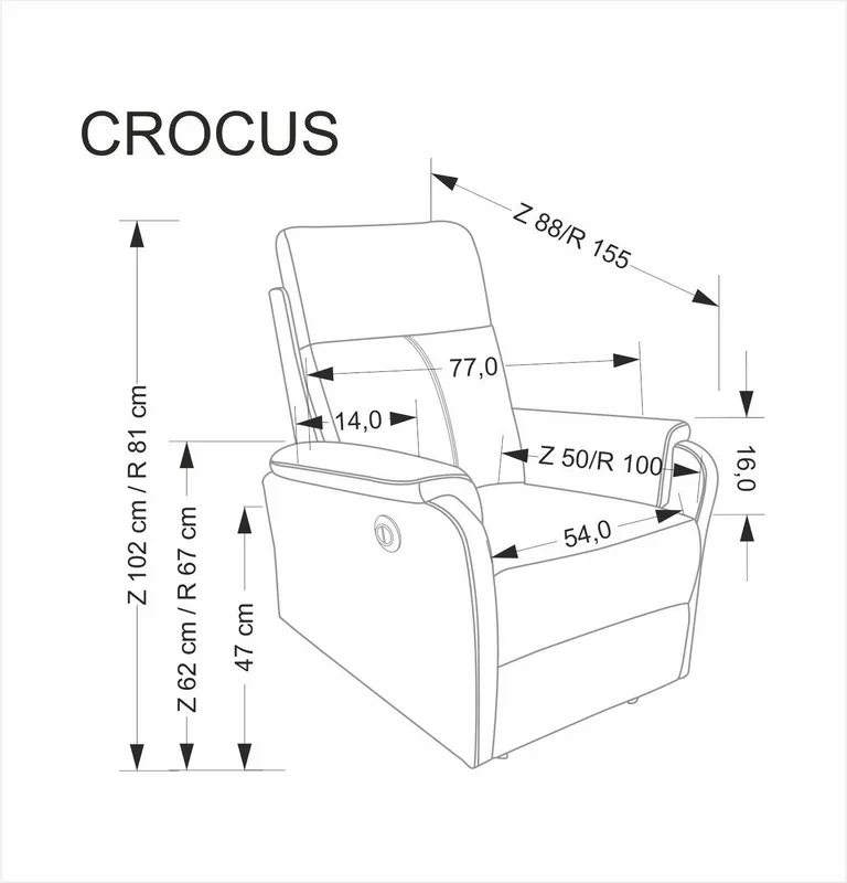 Fotel Crocus z funkcją elektrycznego rozkładania