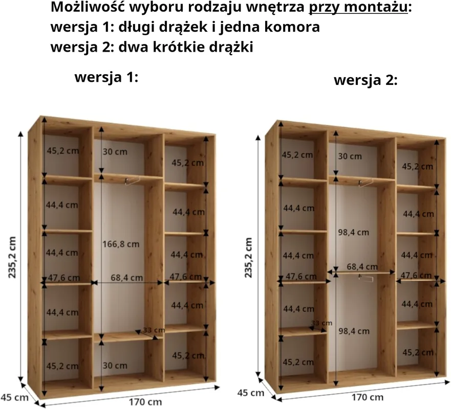 Szafa przesuwna z lustrem wysoka Davos 3 170 głębokość 45 cm