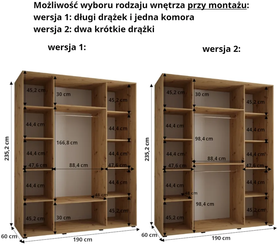 Skriňa s posuvnými dverami so zrkadlom Dakota 2 190 cm 60 cm hĺbky