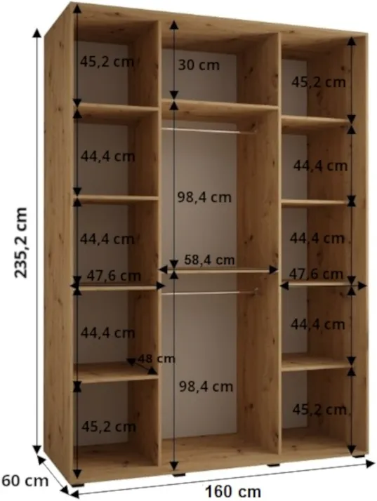 Šatní skříň s posuvnými dveřmi Davos 4 160, hloubka 60 cm