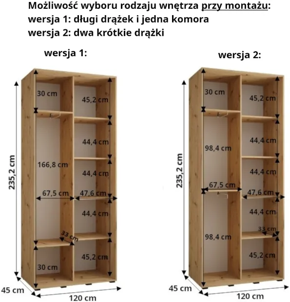 Szafa przesuwna z lustrem Davos 7 120 45
