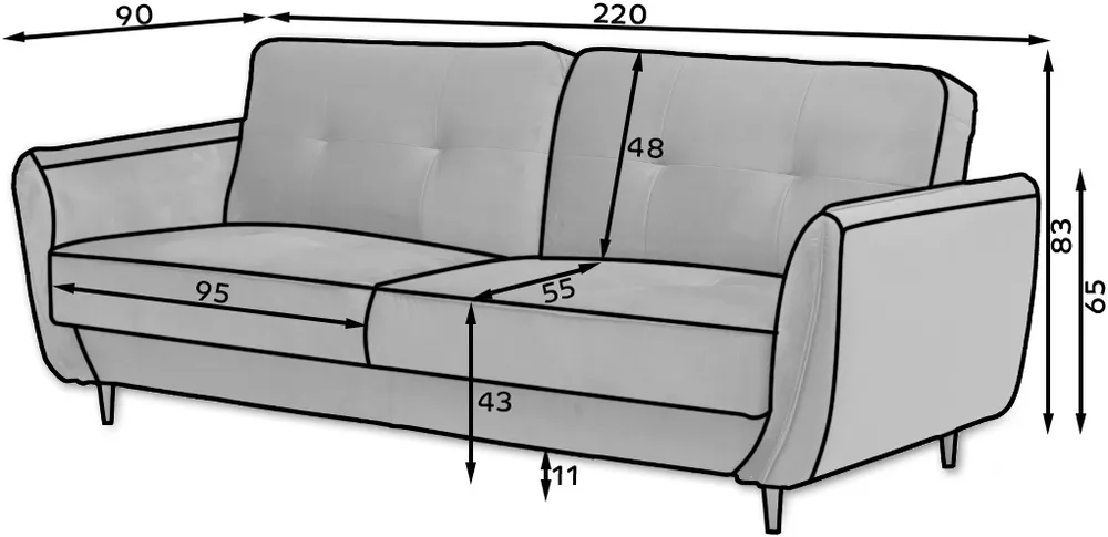 Sofa Bellis z funkcją spania typu click-clack i pojemnikiem na pościel 