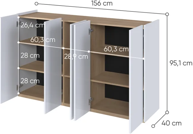 Komoda Easy pětidveřová s LED osvětlením v sadě