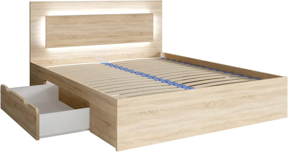 Postel 140 Fino se zásuvkami a LED osvětlením