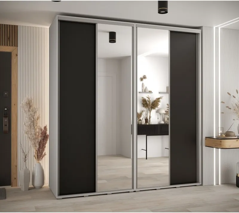 Vysoká šatní skříň s posuvnými dveřmi a zrcadlem Davos 3 220, hloubka 60 cm, výška 235,2 cm