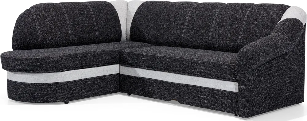 Levostranná rohová sedací souprava Benano s rozkládací funkcí typu delfín a úložným prostorem na lůžkoviny