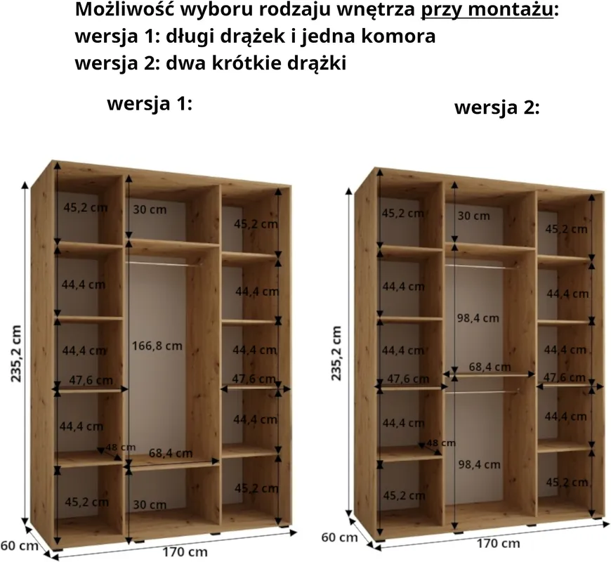 Szafa przesuwna z lustrem wysoka Davos 3 170 głębokość 60 cm