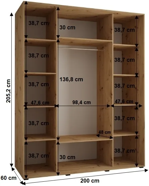 Szafa przesuwna z lustrem Cannes 5 200 60 cm głębokości