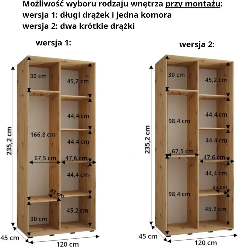Szafa przesuwna z lustrem Davos 5 250 45 cm głębokości