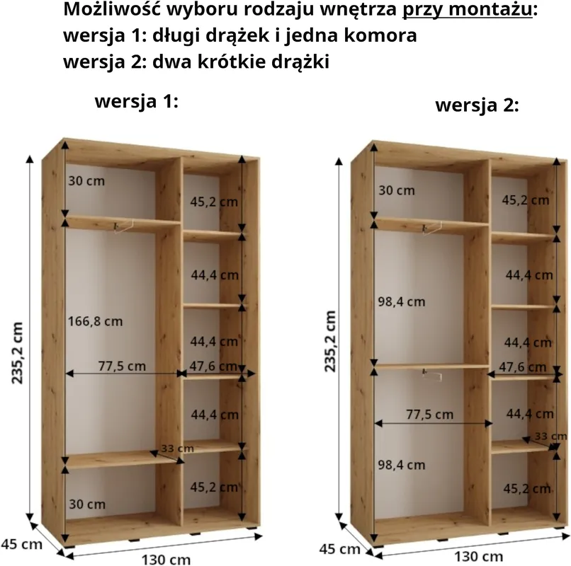 Szafa przesuwna z lustrem Davos 5 250 45 cm głębokości