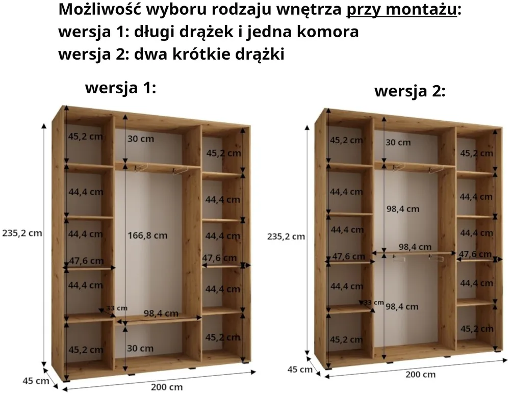 Skriňa s posuvnými dverami Dakota 4 200 cm 45 cm hĺbky