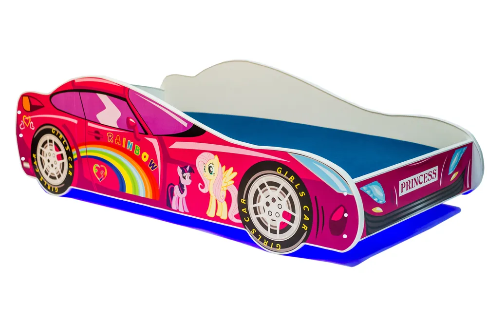 Postel s matrací a osvětlením Car Pink 140