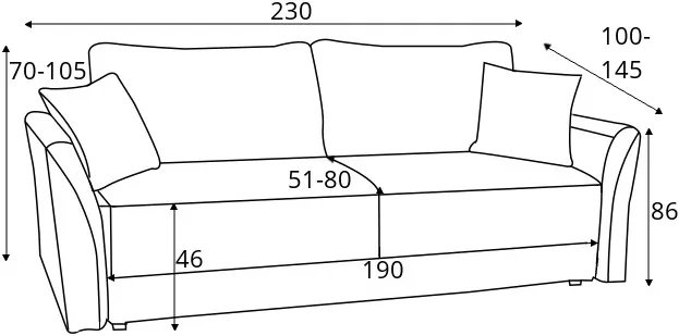 Sofa 3-osobowa Atena z funkcją spania i pojemnikiem na pościel
