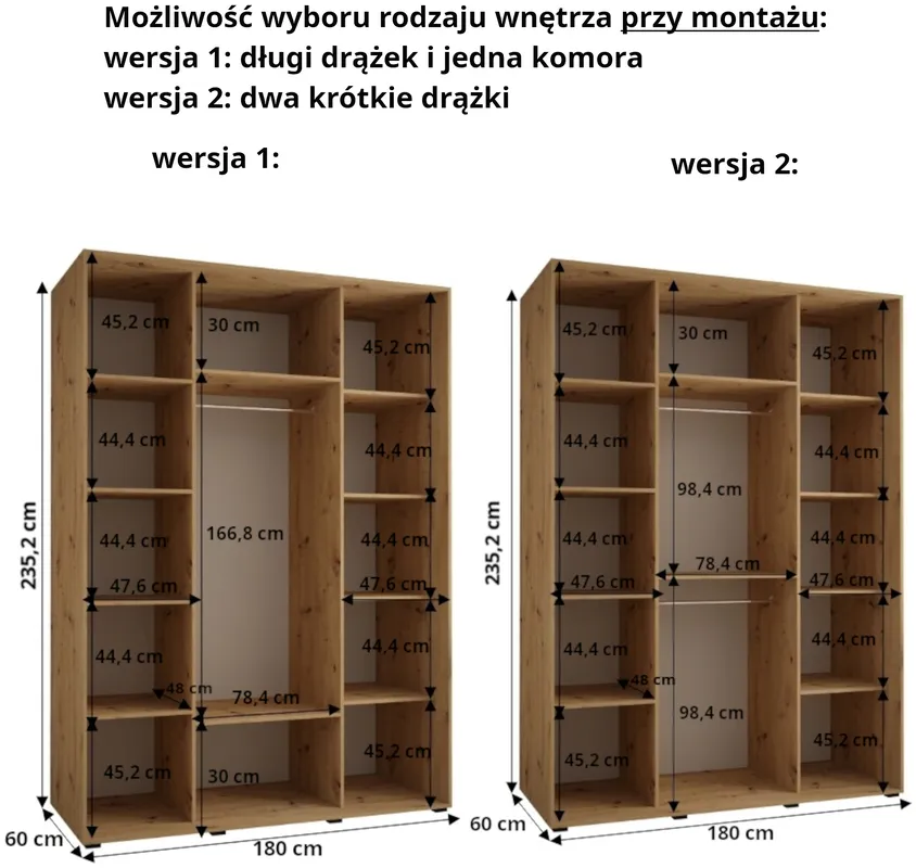 Posuvná skriňa vysoká Dakota 8 180 hĺbka 60 cm výška 235,2 cm
