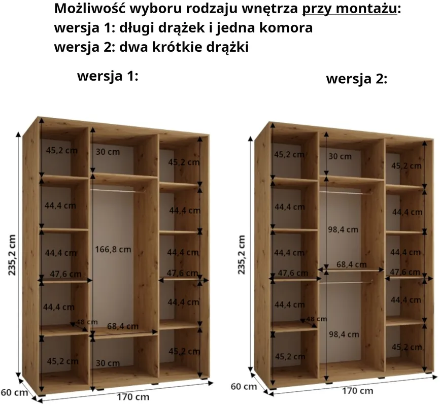 Skriňa s posuvnými dverami vysoká Dakota 8 170 hĺbka 60 cm výška 235,2 cm