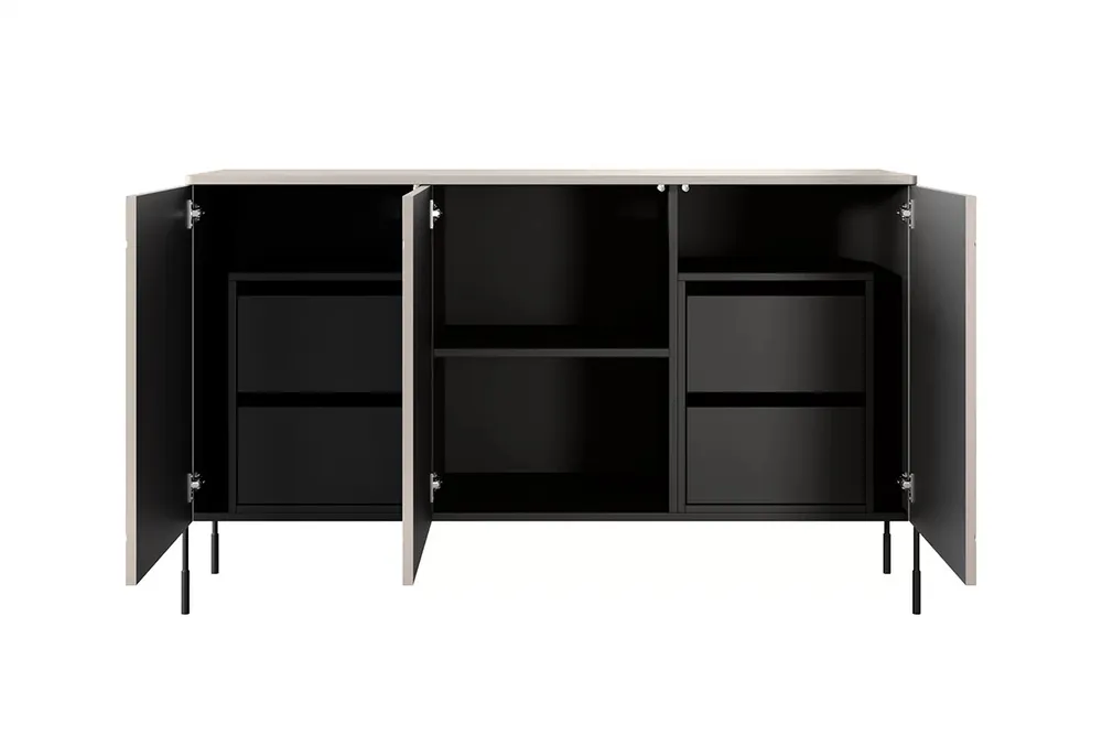 Komoda trzydrzwiowa z półkami i 4 szufladami Sonatia 150 cm
