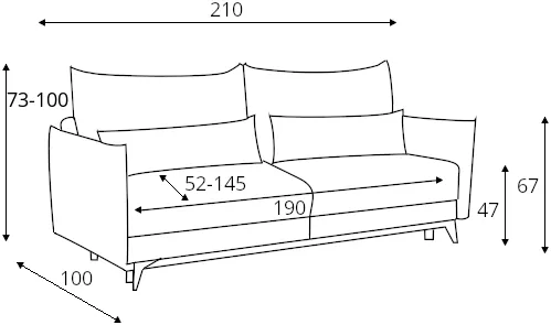 Sofa Benos z funkcją spania typu DL oraz pojemnikiem na pościel