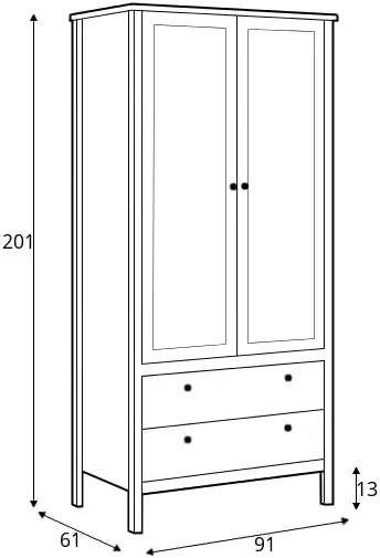 Szafa 2-drzwiowa z 2 szufladami do sypialni Ole
