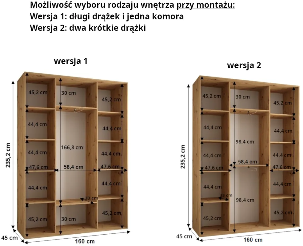 Skriňa s posuvnými dverami so zrkadlom Dakota 7 160 45 cm hĺbky