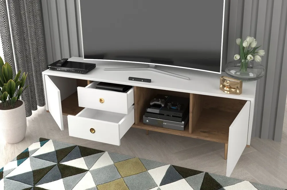 Bílý moderní TV stolek do obývacího pokoje Harmoni