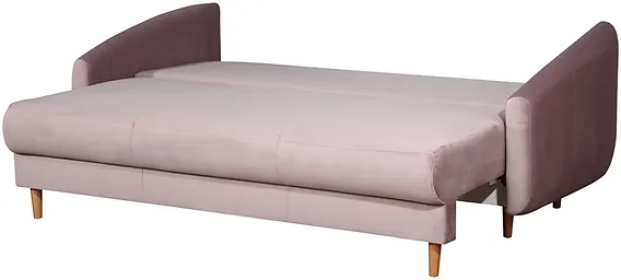 Sofa Nesto z pikowanymi poduchami oparciowymi, funkcją spania i pojemnikiem na pościel