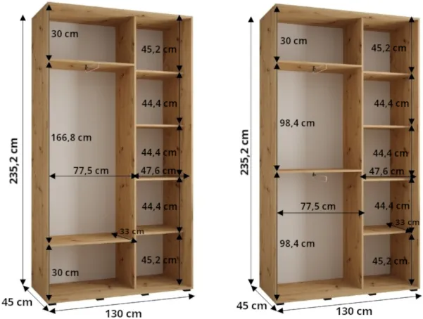 Szafa przesuwna z lustrem Davos 5 130 45 cm głębokości