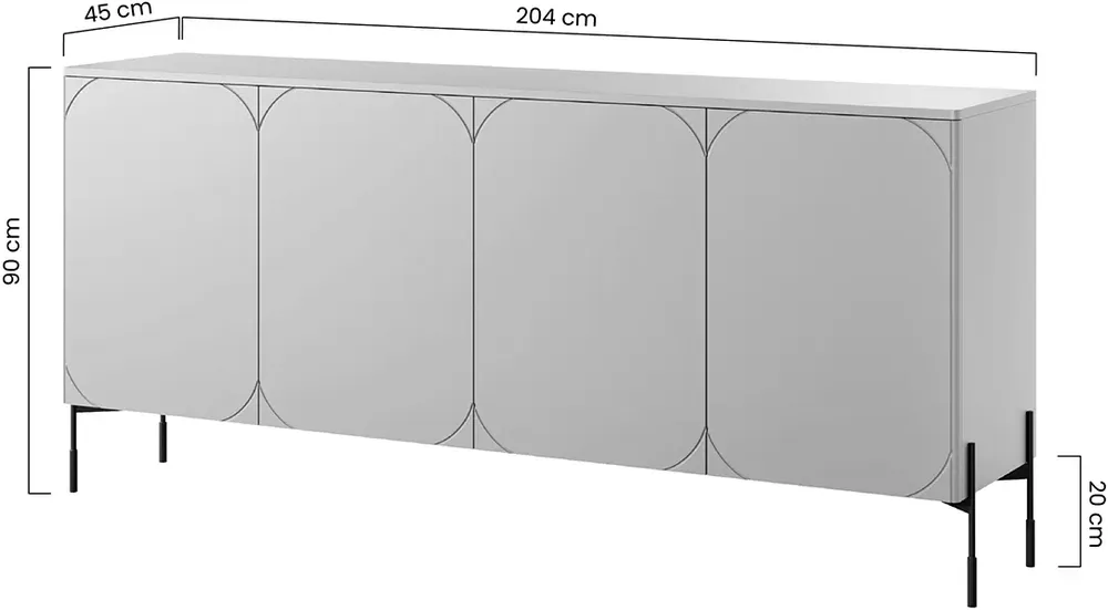 Čtyřdveřová komoda s policemi Sonatia, 200 cm
