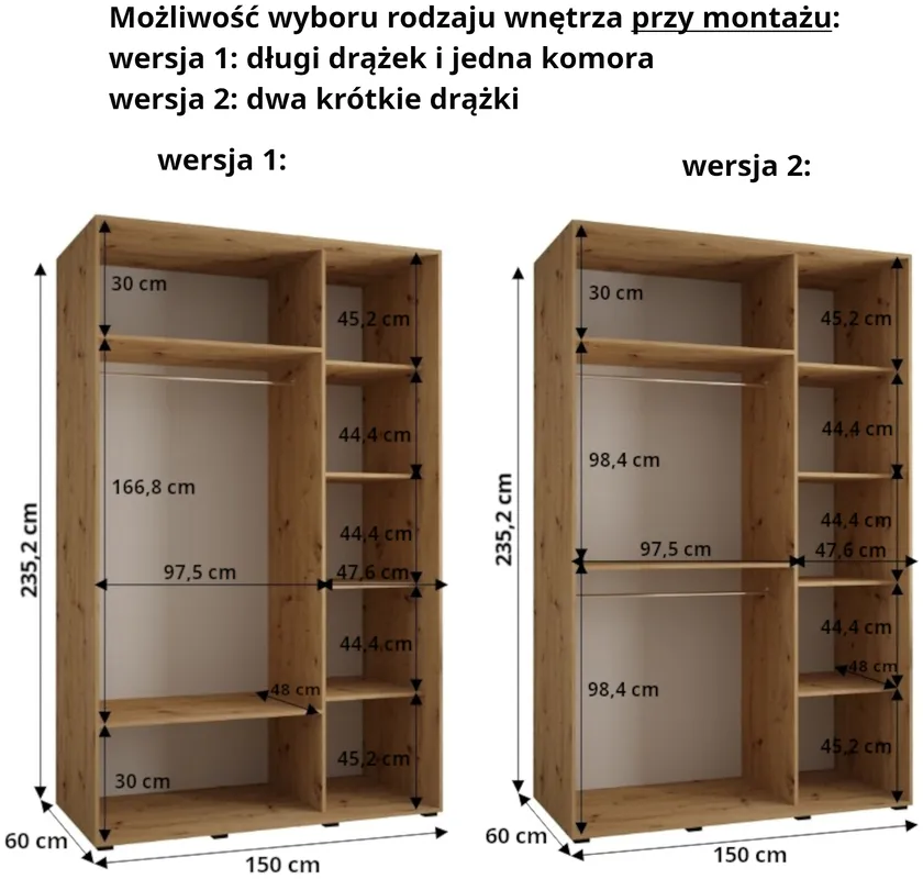 Skriňa s posuvnými dverami vysoká Dakota 8 150 hĺbka 60 cm výška 235,2 cm