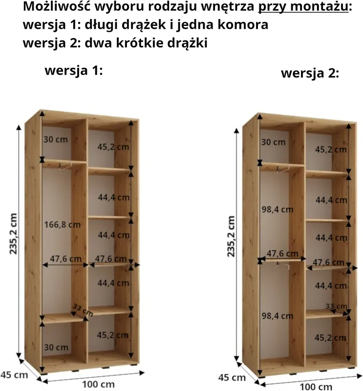 Szafa przesuwna z lustrem wysoka Davos 3 210 głębokość 45 cm