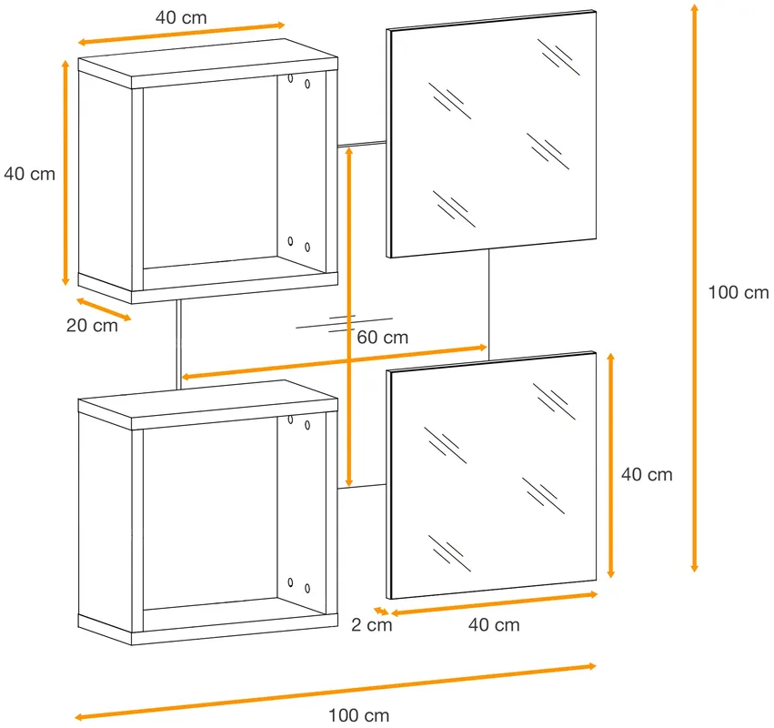 Nástěnný panel Easy s policemi a zrcadly