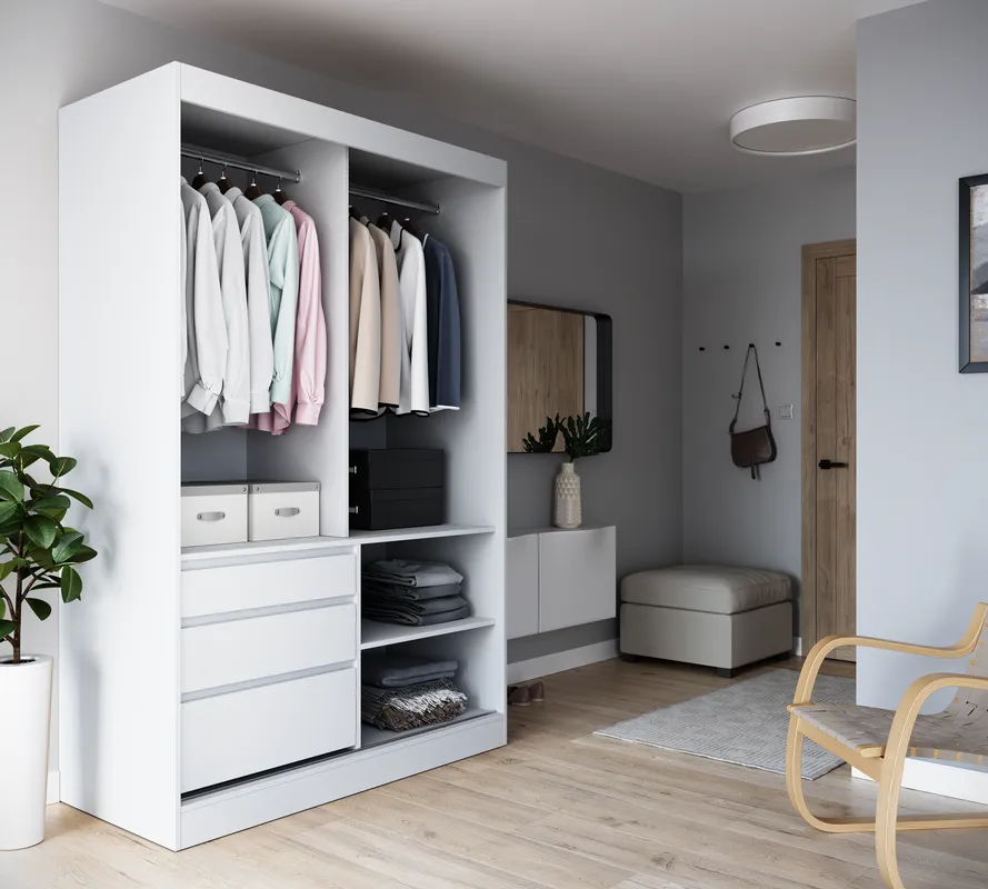 Šatní skříň s posuvnými dveřmi se zrcadlem Haidar 140 cm