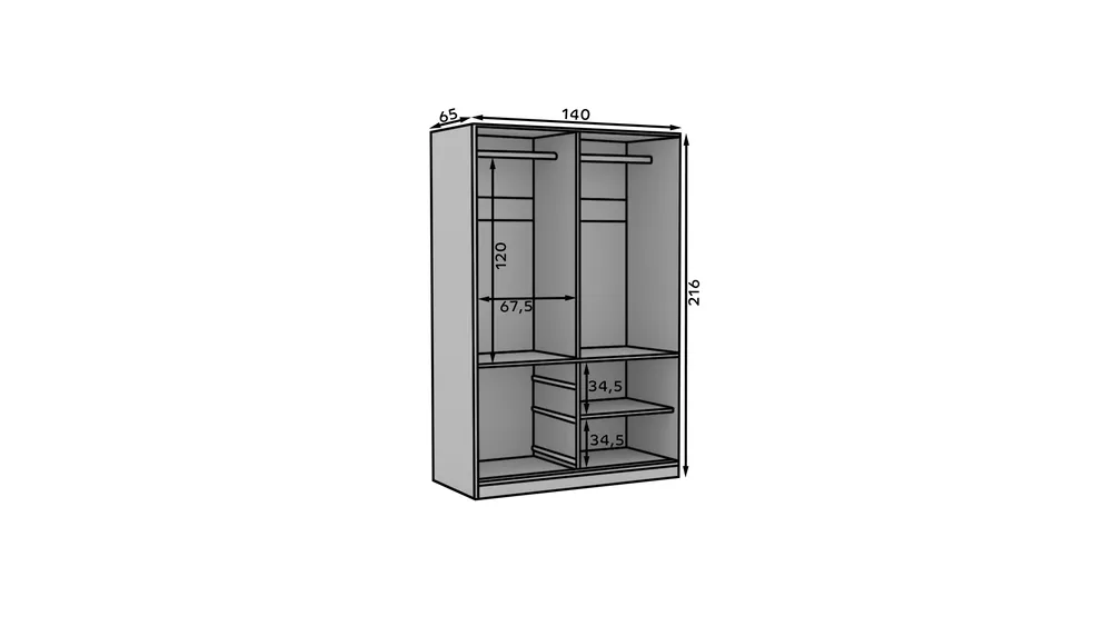 Šatní skříň s posuvnými dveřmi se zrcadlem Haidar 140 cm