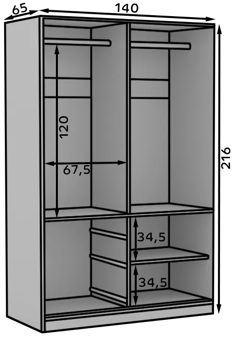 Skriňa s posuvnými dverami so zrkadlom Haidar 140 cm