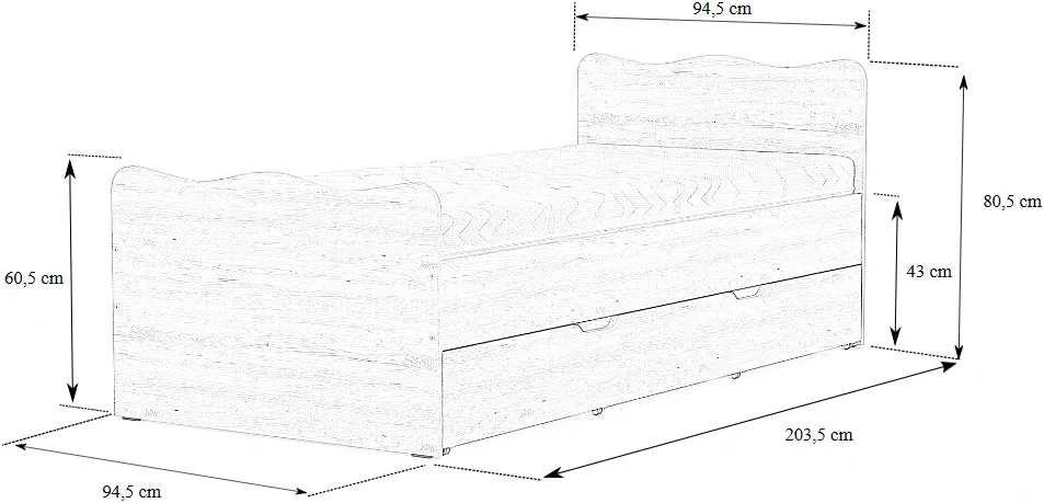 Postel 80222 (90x200) s dodatečným výsuvným roštem