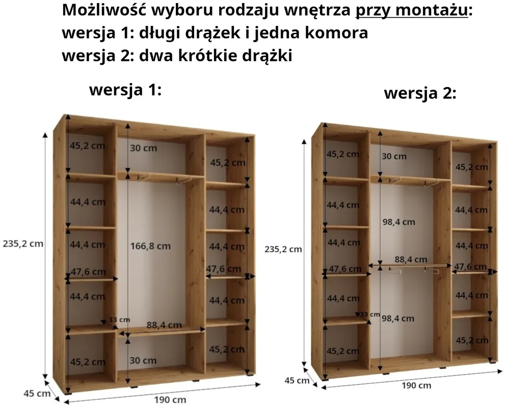 Skriňa s posuvnými dverami Dakota 10 190 cm 45 cm hĺbky