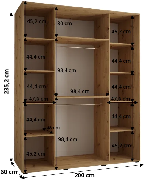 Skriňa s posuvnými dverami Davos 2 200 cm 60 cm hĺbky