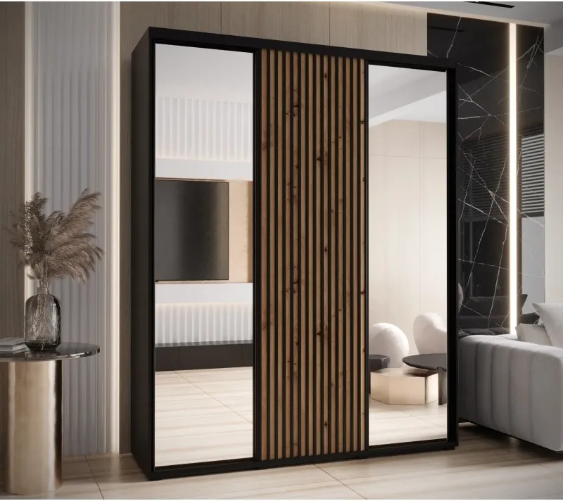 Šatní skříň s posuvnými dveřmi a zrcadlem Lanko 2 200, hloubka 60 cm