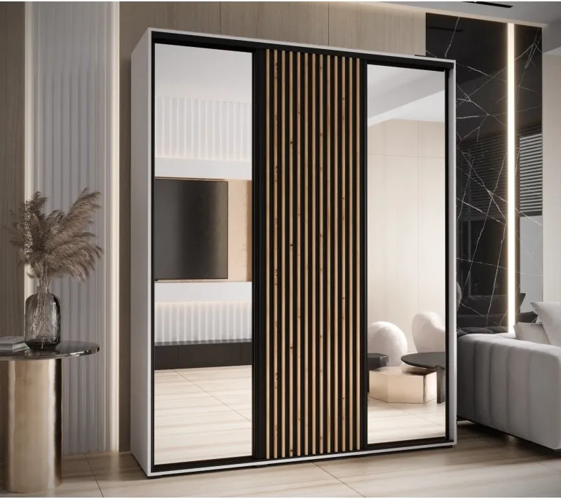 Šatní skříň s posuvnými dveřmi a zrcadlem Lanko 2 200, hloubka 60 cm