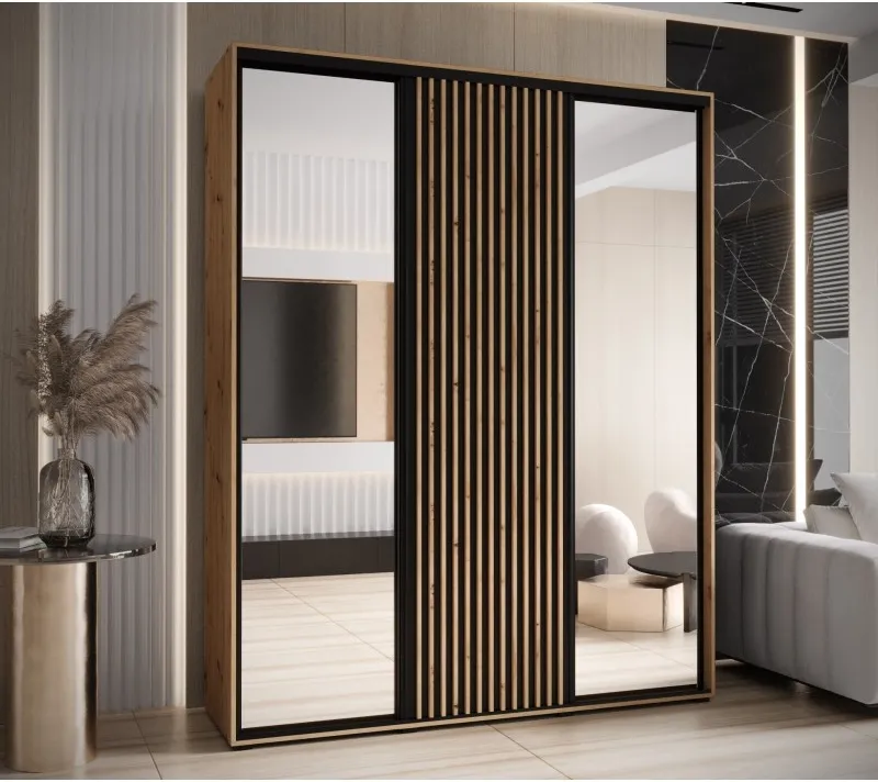 Šatní skříň s posuvnými dveřmi a zrcadlem Lanko 2 200, hloubka 60 cm