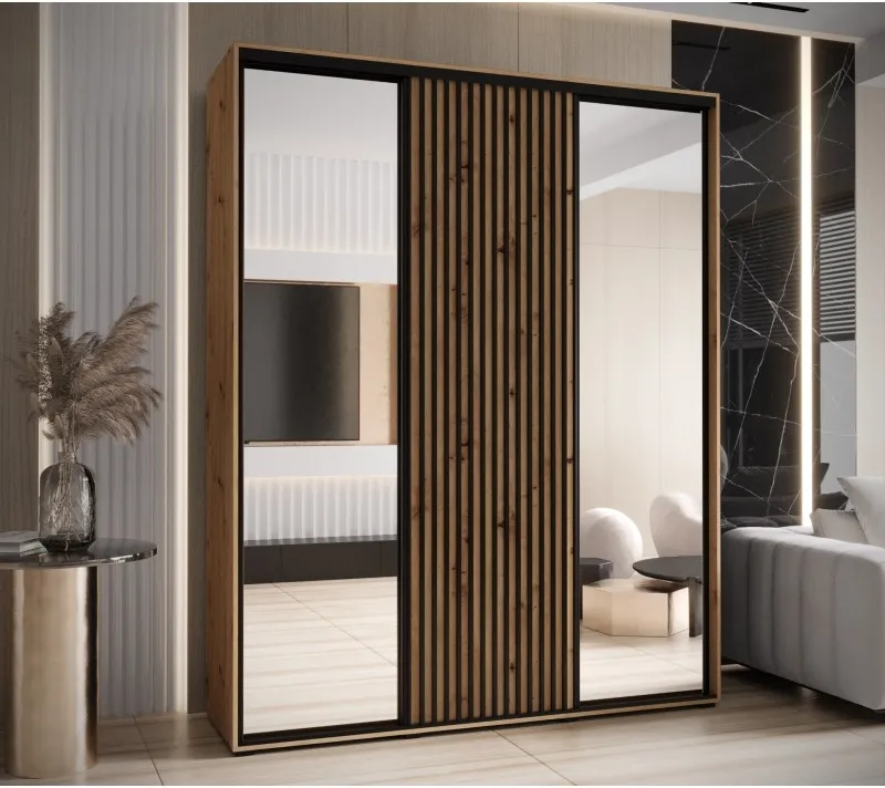 Šatní skříň s posuvnými dveřmi a zrcadlem Lanko 2 200, hloubka 60 cm